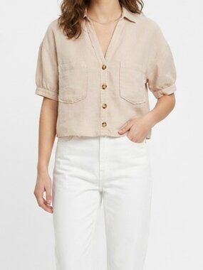 Zara  Cream Colour Linen Crop Top Boho Lagenlook Size XS